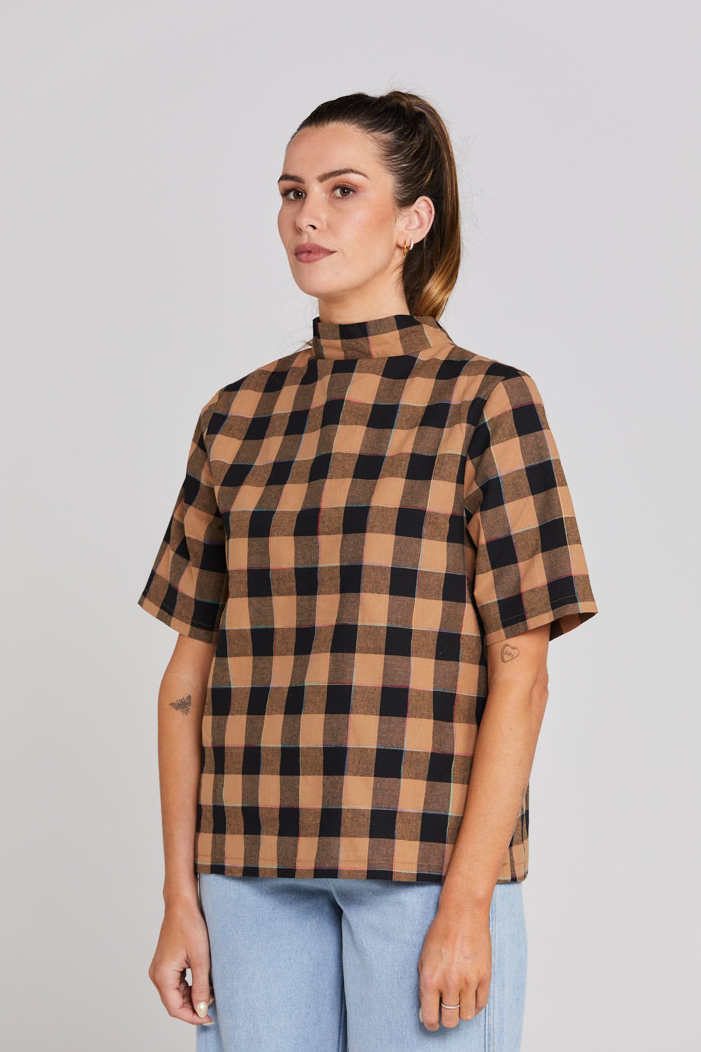 Nightcap Top - Cocoa Check