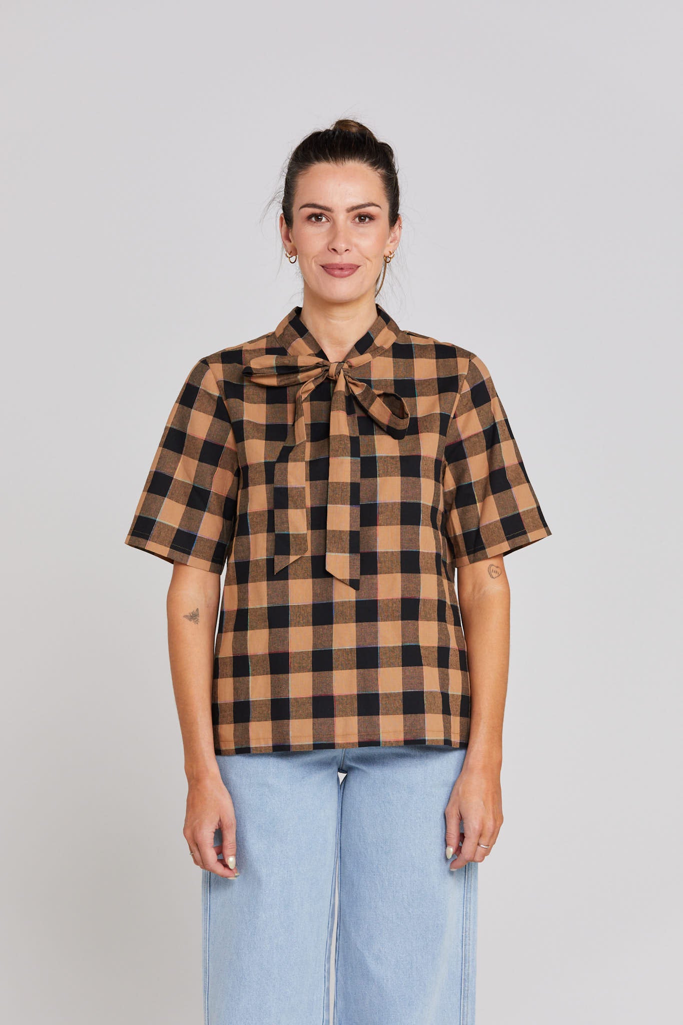 Nightcap Top - Cocoa Check