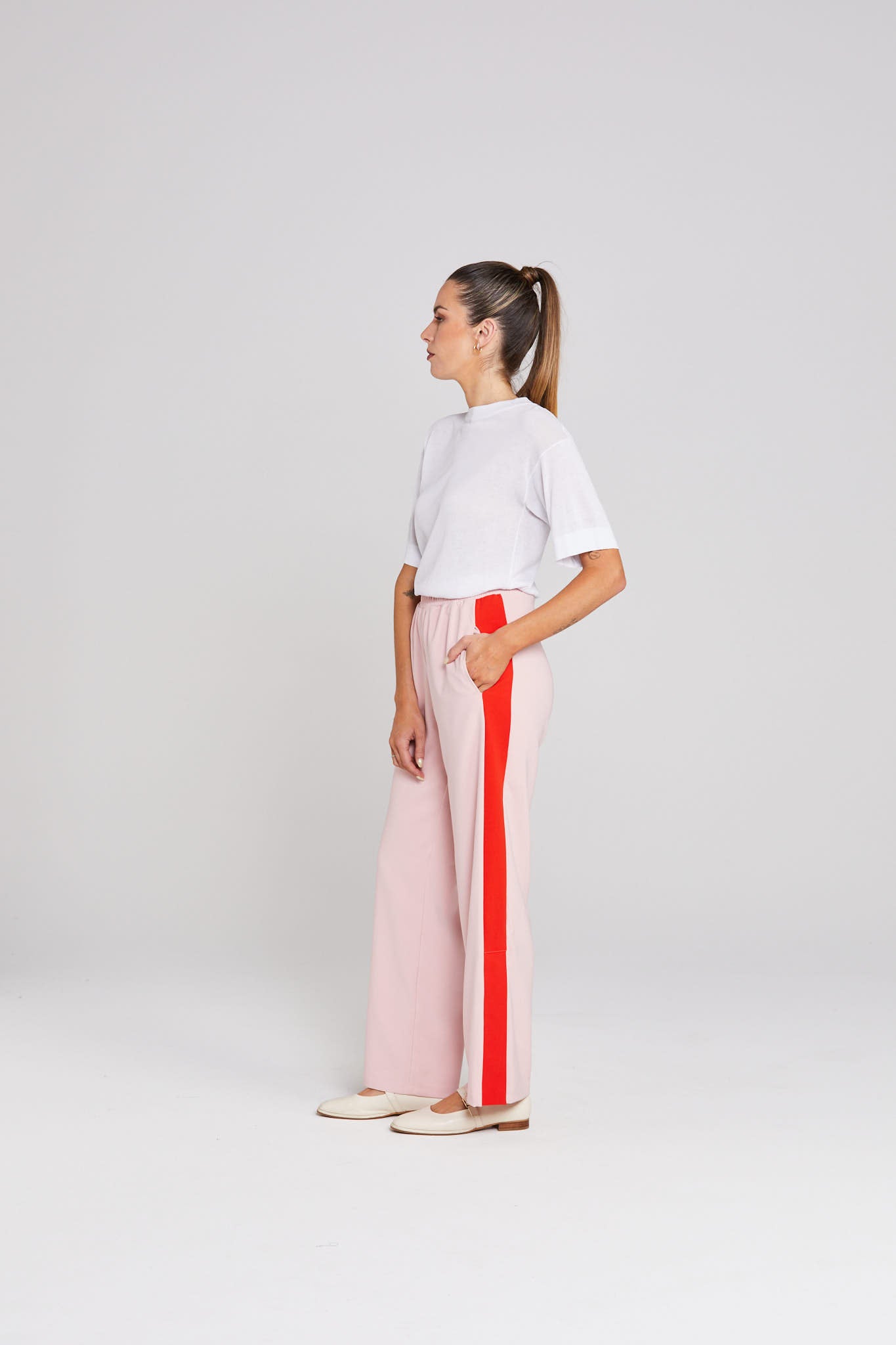 Contrast Snappy Pant - Pinky Tomato