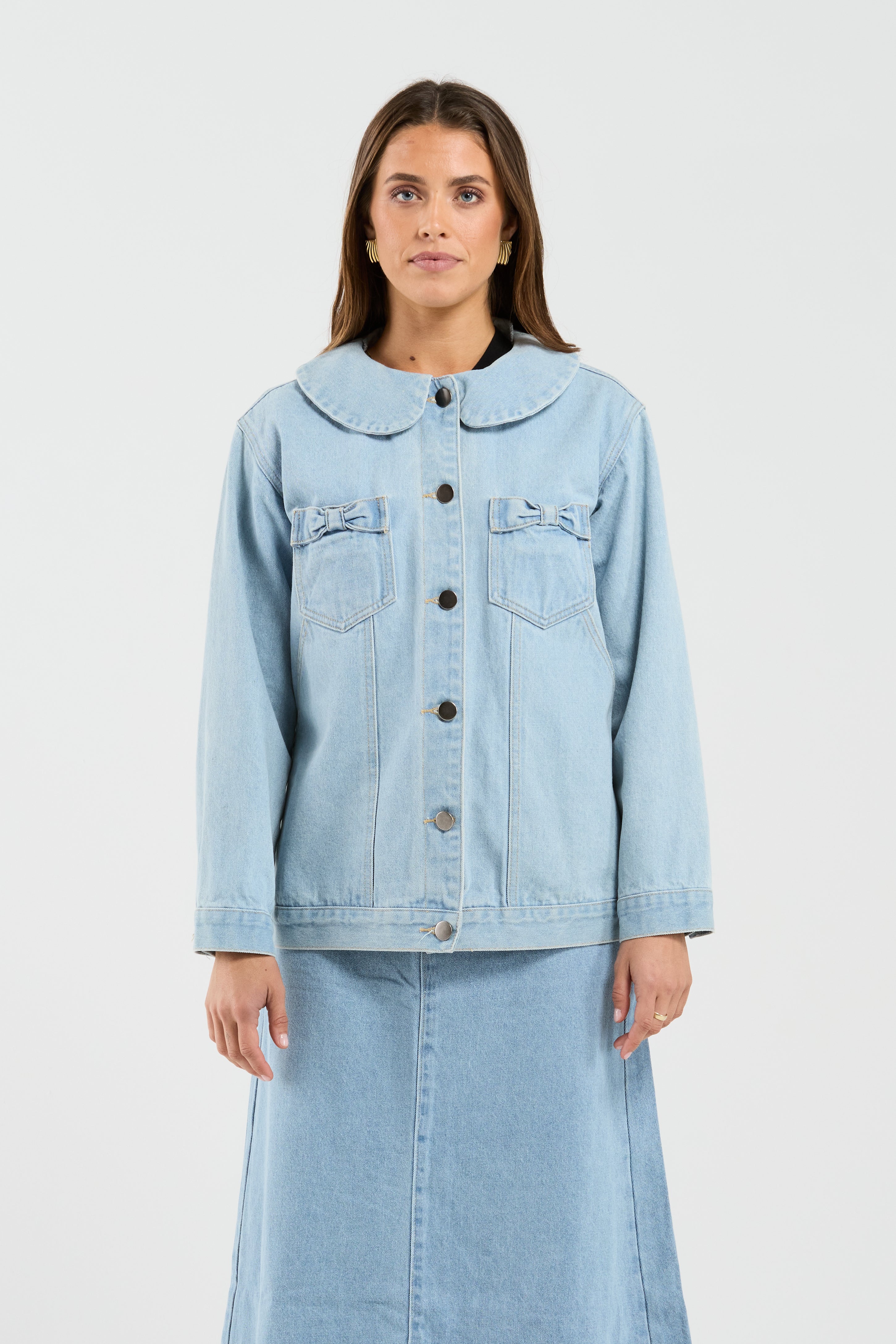 Bowtique Shacket - Stone Wash Denim