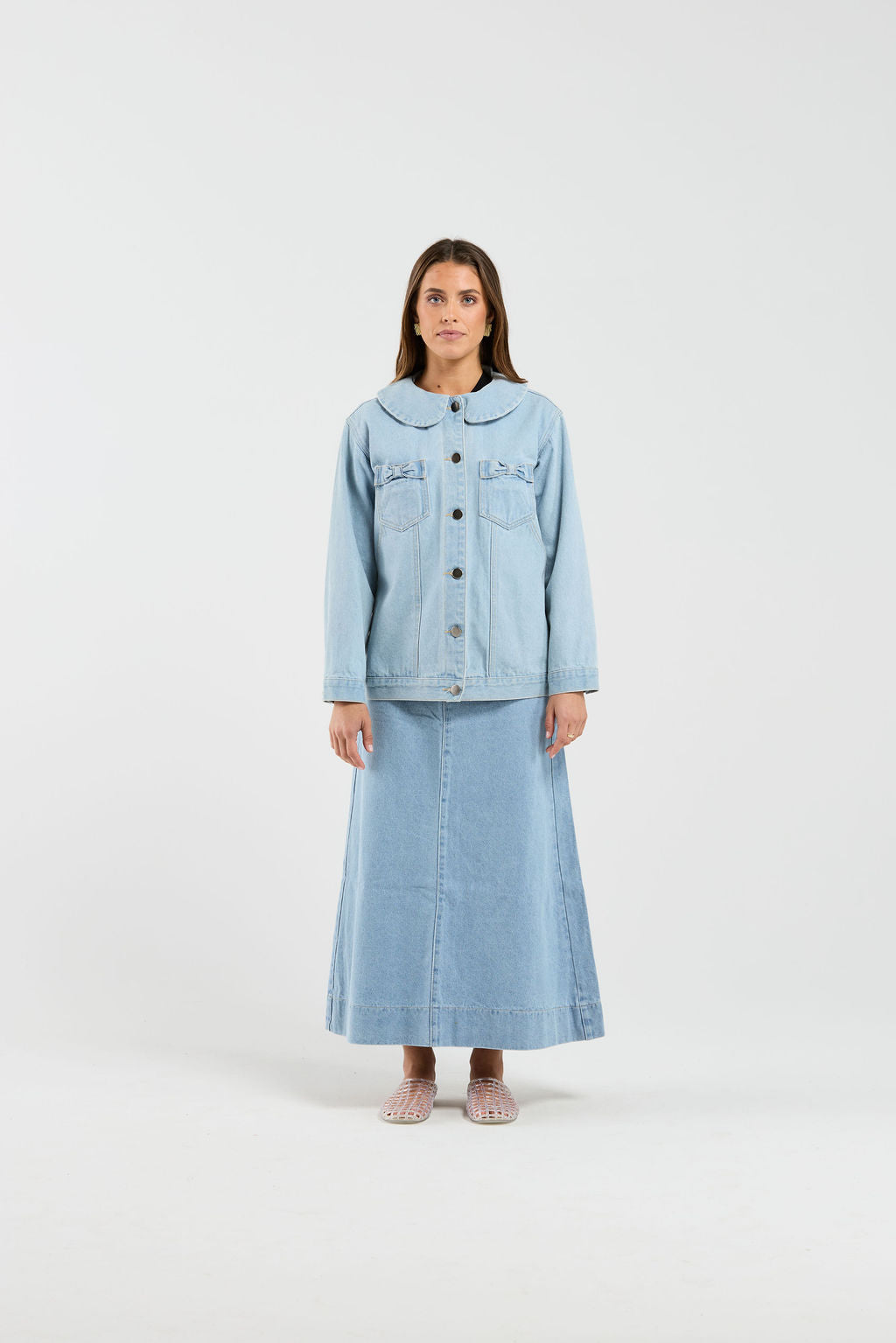 Bowtique Shacket - Stone Wash Denim