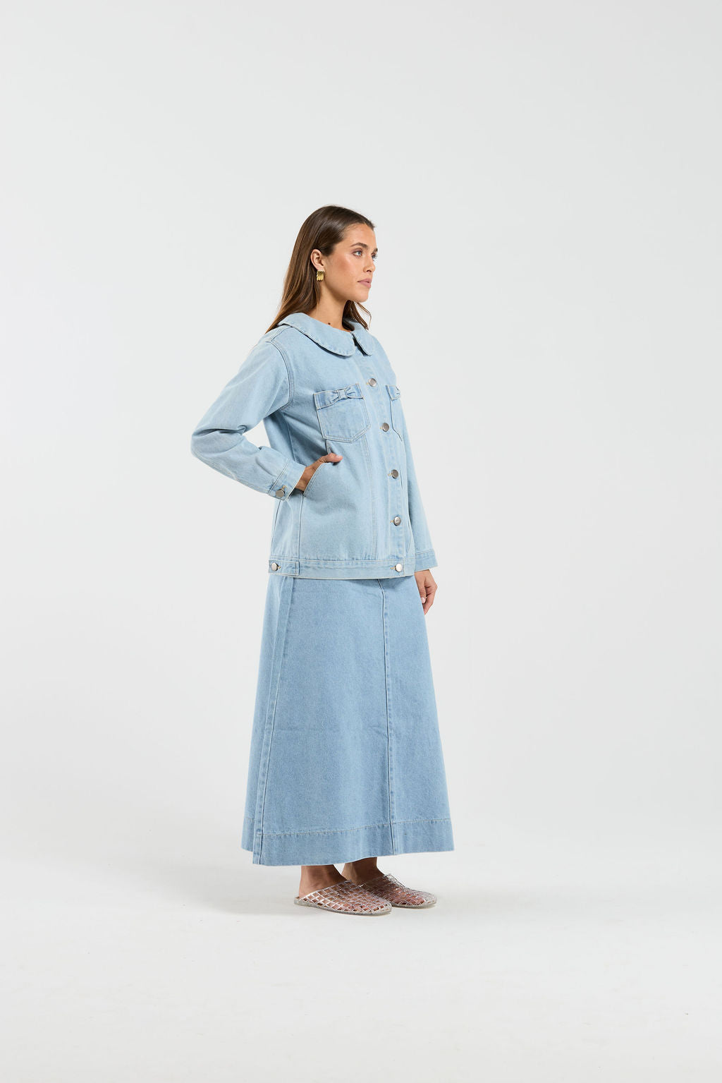 Bowtique Shacket - Stone Wash Denim