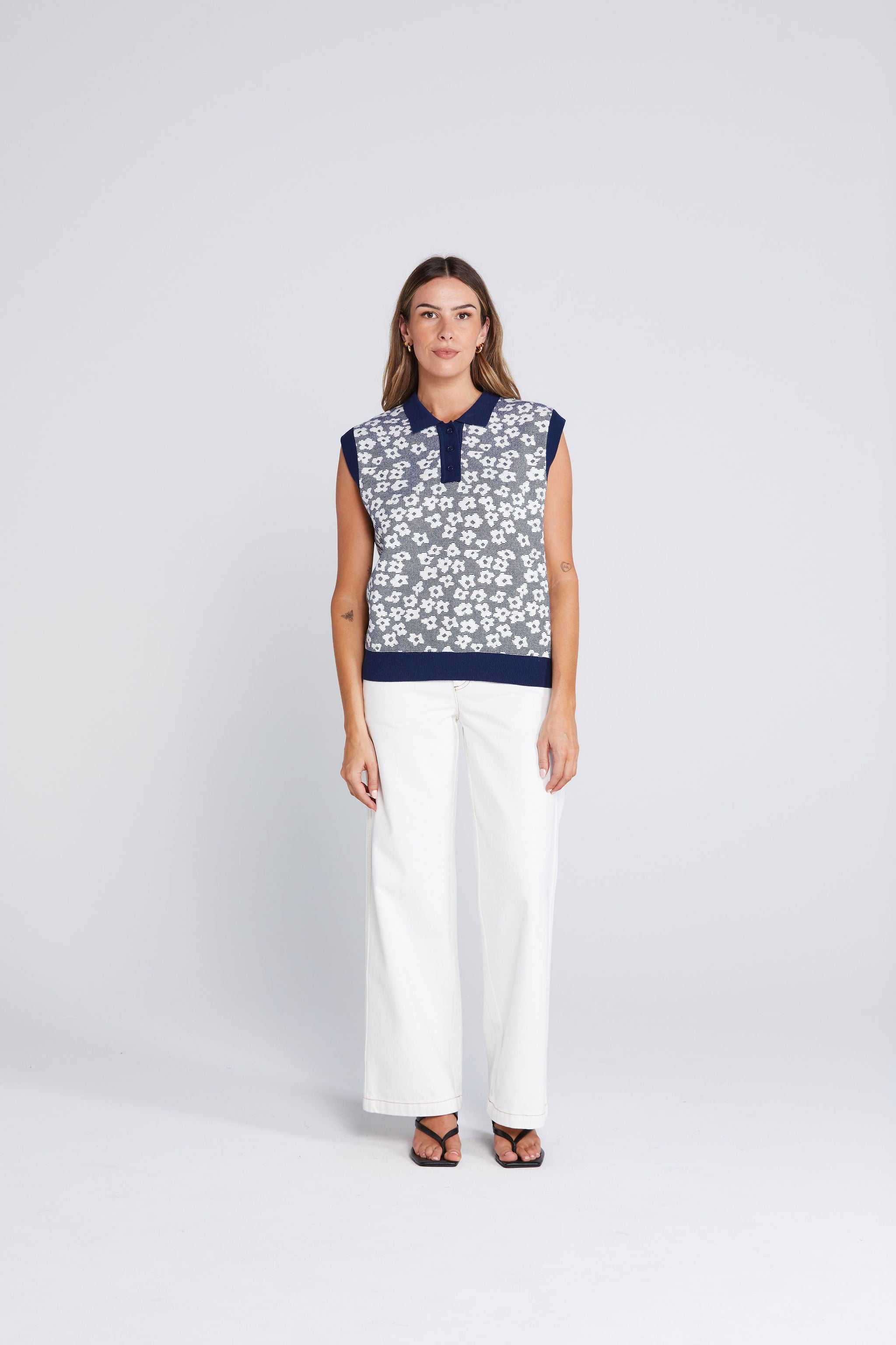 Fairway Flowers Polo - Bleached Navy