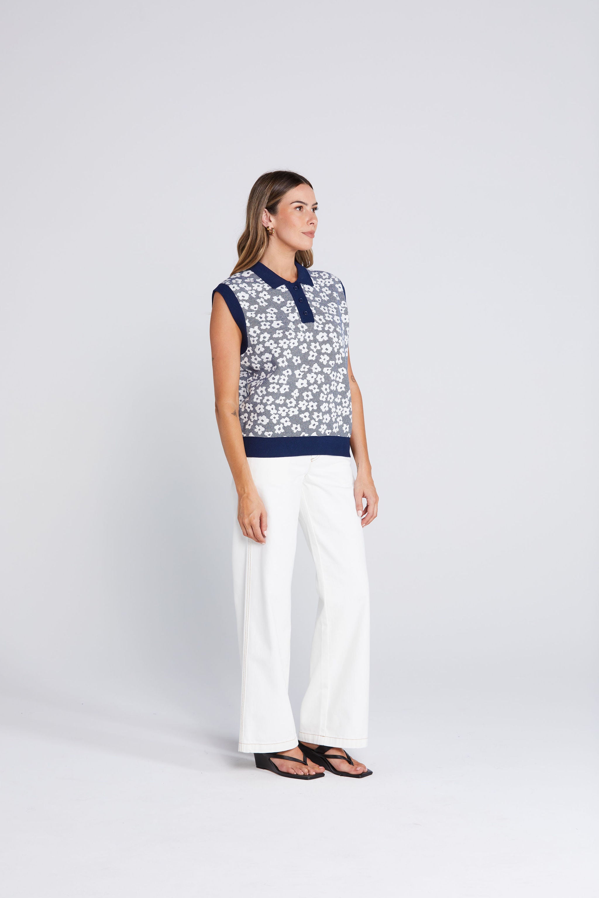 Fairway Flowers Polo - Bleached Navy
