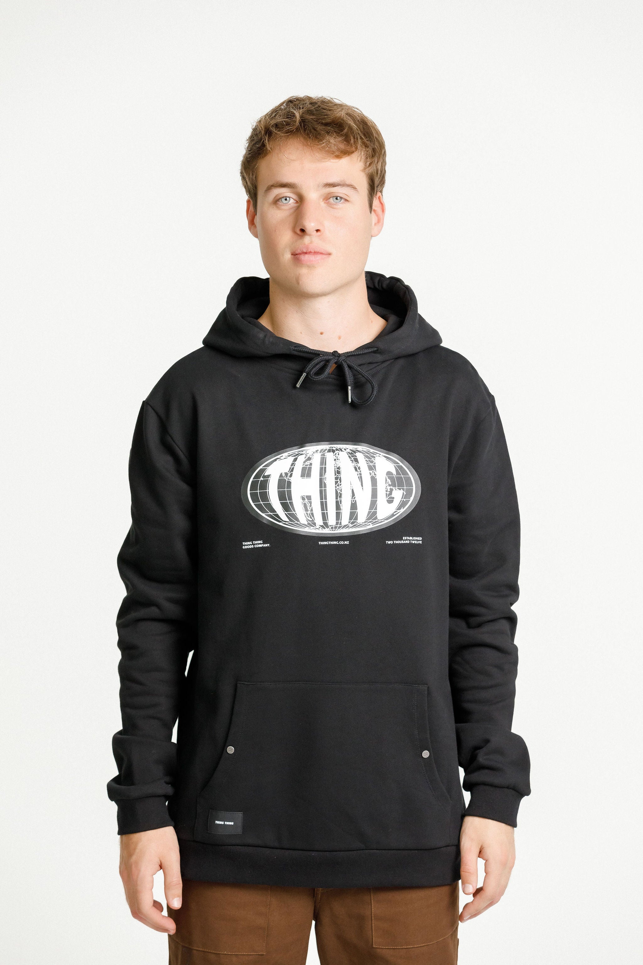 Title Hood - Sale - Black with Globe Print