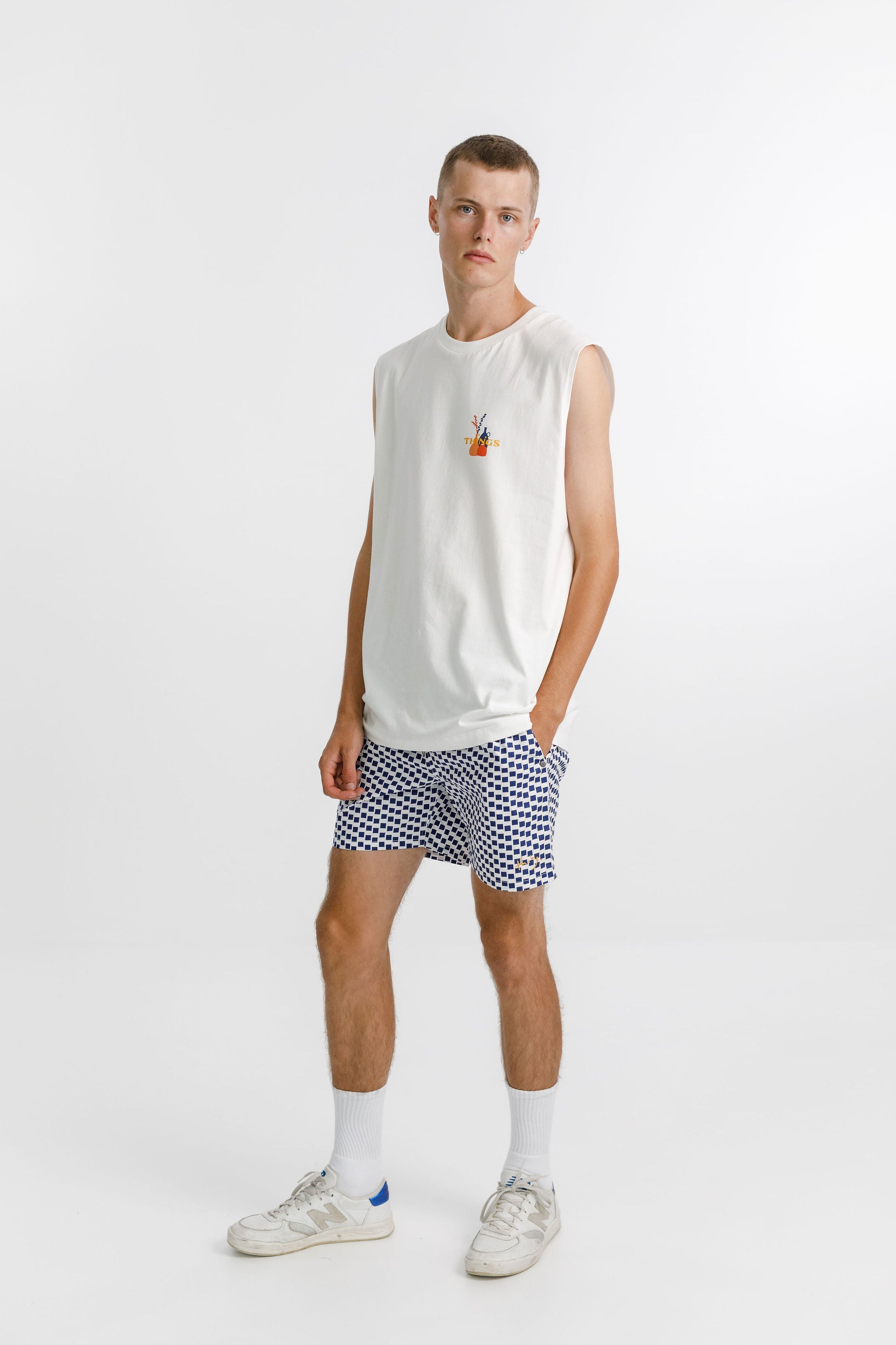 Naut Short - Sale - Navy Check with Hem Embroidery