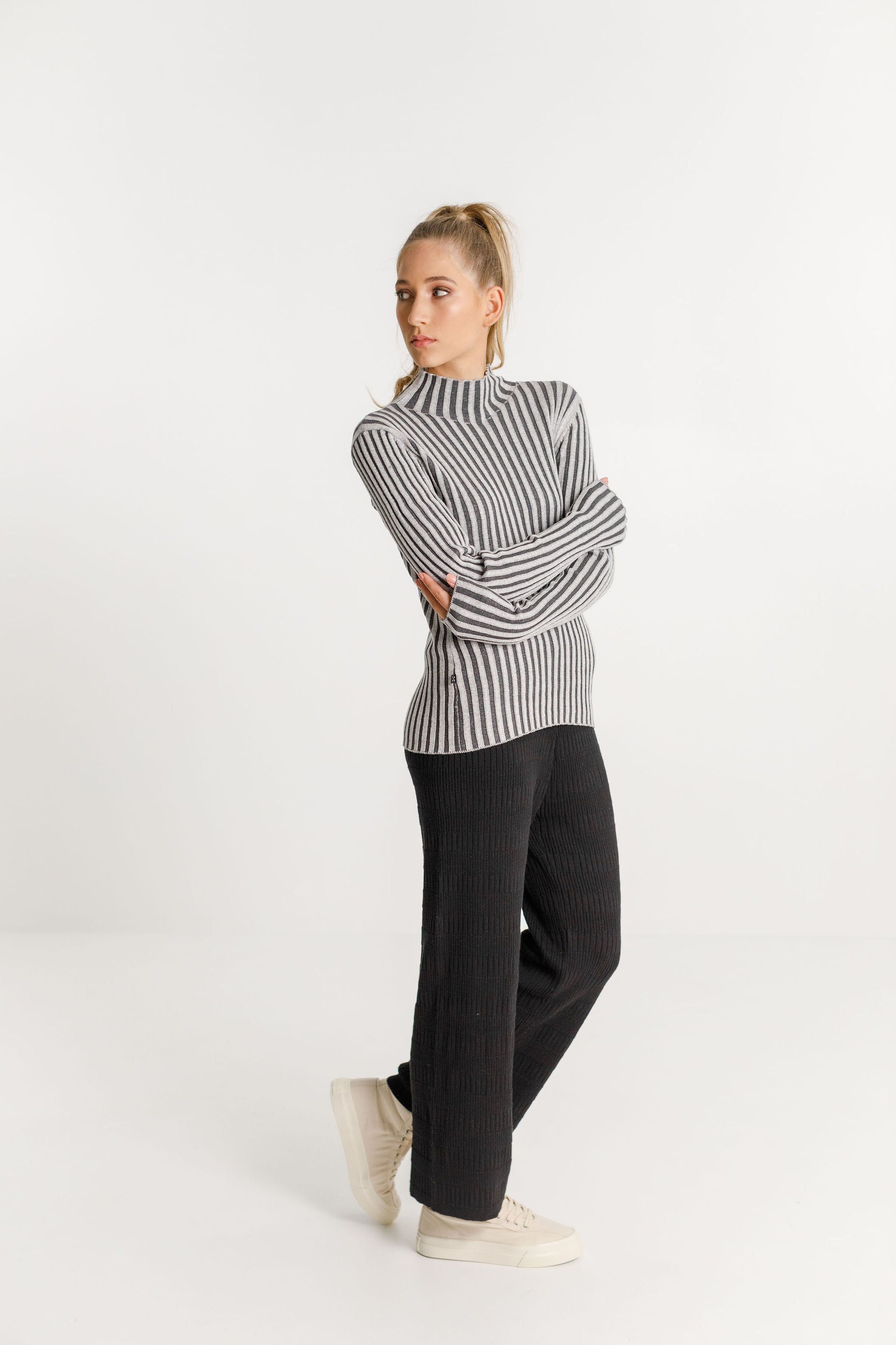 Turtle Neck - Sale - Black/Grey Stripe