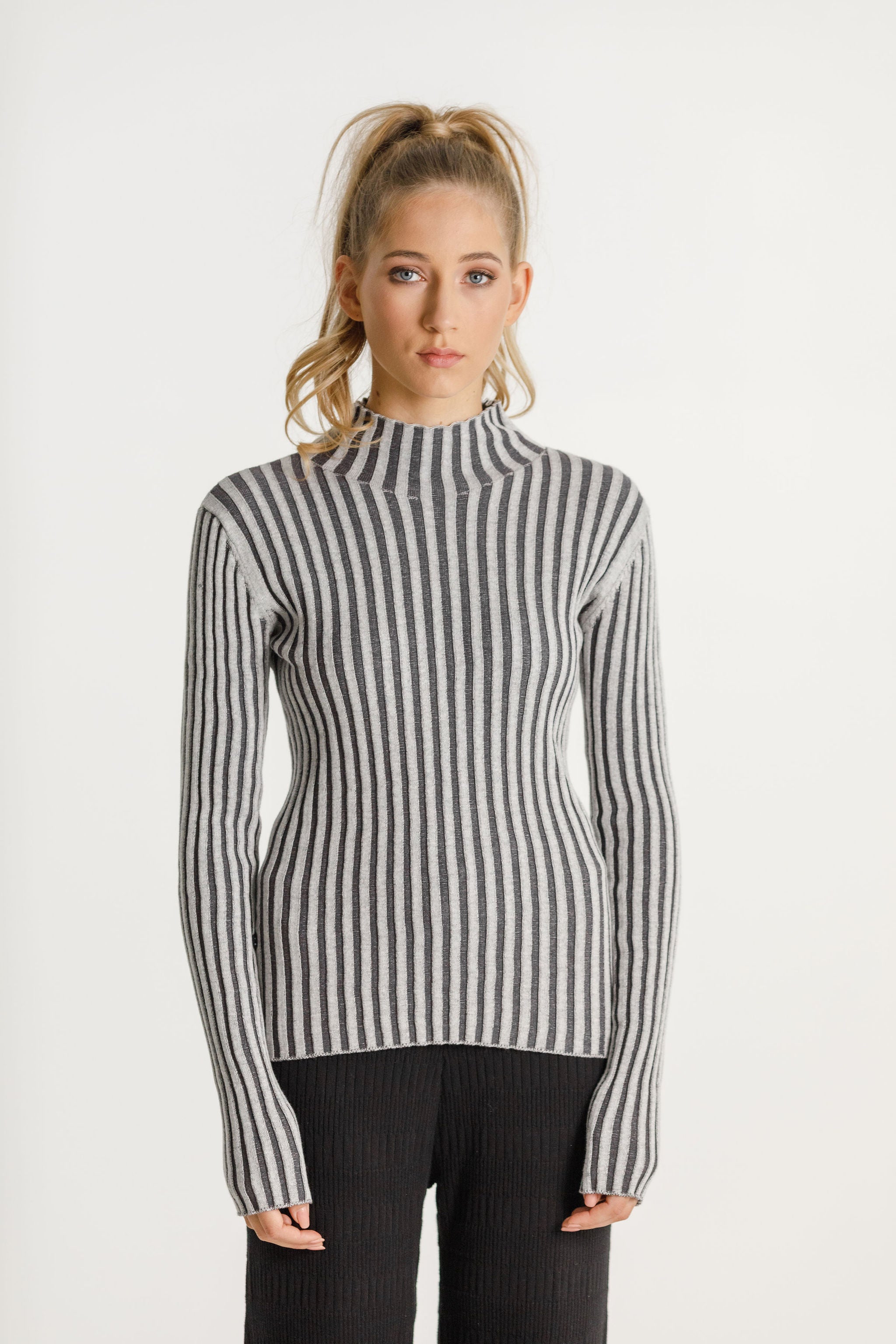 Turtle Neck - Sale - Black/Grey Stripe